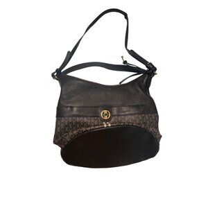 Fossil Womens Black & Brown Signature Monogram Crossbody Bag With Adjustable Str